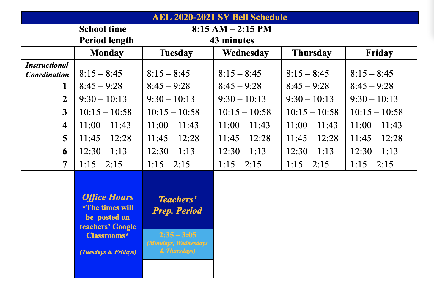 Academy For Excellence Bell Schedule